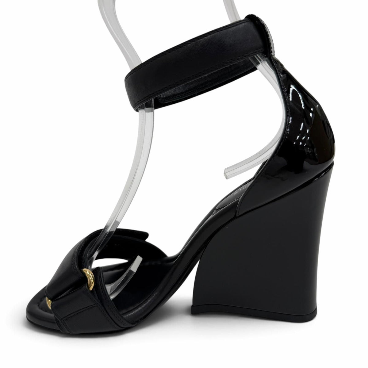 Louis Vuitton Stellar Line Patent Leather LV Logo Ankle Strap Sandals Black — view 5