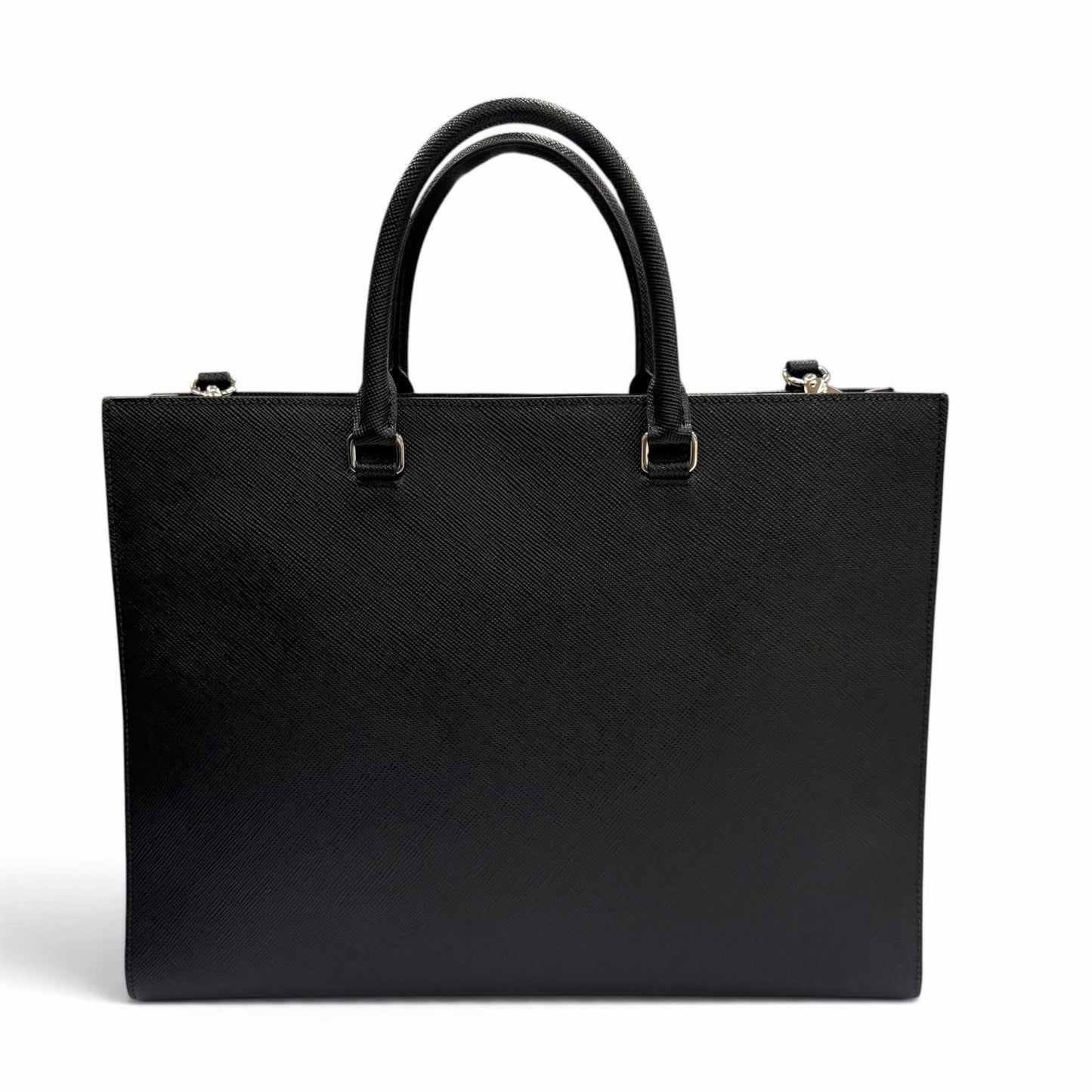 Prada Saffiano Leather 2-Way Tote Black Silver — view 3