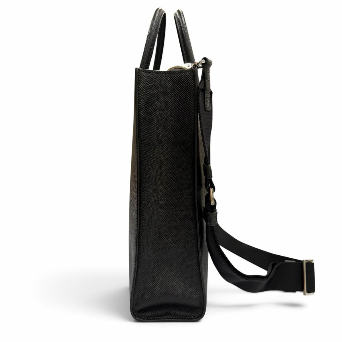 Prada Saffiano Leather 2-Way Tote Black Silver — view 4