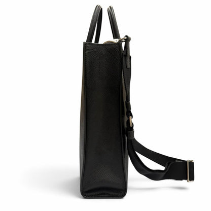 Prada Saffiano Leather 2-Way Tote Black Silver — view 4
