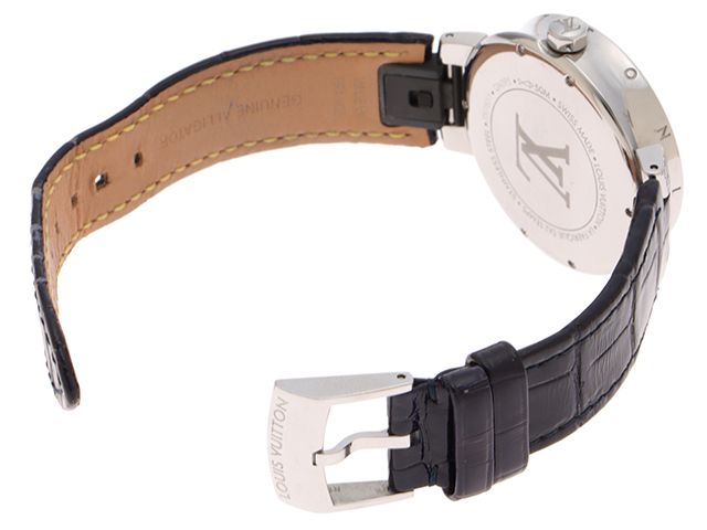 Louis Vuitton Tambour Moon Divine Watch Stainless Lug Diamond Crocodile Leather — view 3