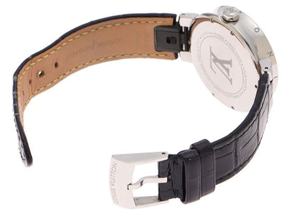 Louis Vuitton Tambour Moon Divine Watch Stainless Lug Diamond Crocodile Leather — view 3