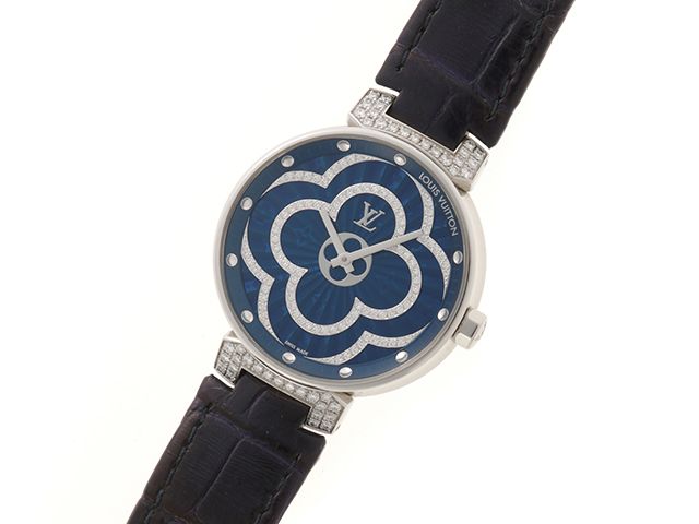 Louis Vuitton Tambour Moon Divine Watch Stainless Lug Diamond Crocodile Leather — view 2