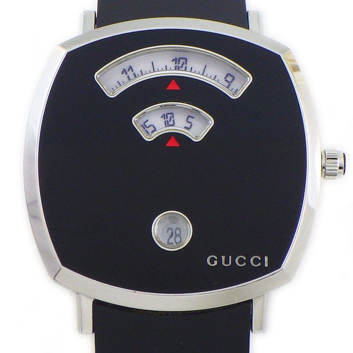 Gucci Watch Grip 157.3 Date White Dial Black Pvd SS Quartz Analog