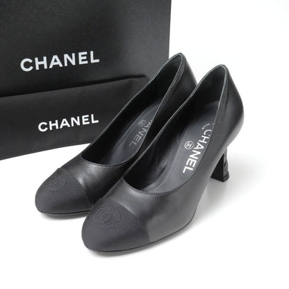 Chanel Pumps 35C CC Logo Cap Toe Lambskin Heels