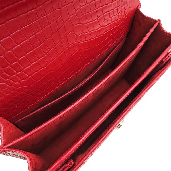 Saint Laurent Shoulder Bag Sunset Chain Leather Red Silver Croco Embossed — view 6