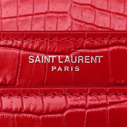 Saint Laurent Shoulder Bag Sunset Chain Leather Red Silver Croco Embossed — view 8
