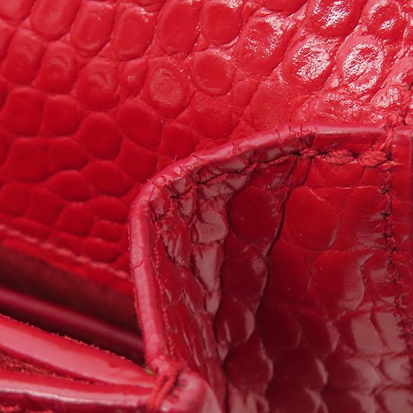 Saint Laurent Shoulder Bag Sunset Chain Leather Red Silver Croco Embossed — view 7