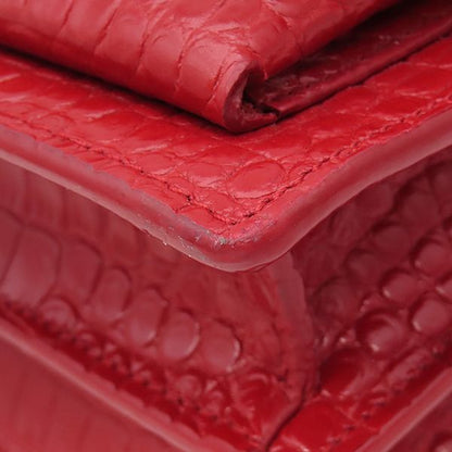 Saint Laurent Shoulder Bag Sunset Chain Leather Red Silver Croco Embossed — view 4