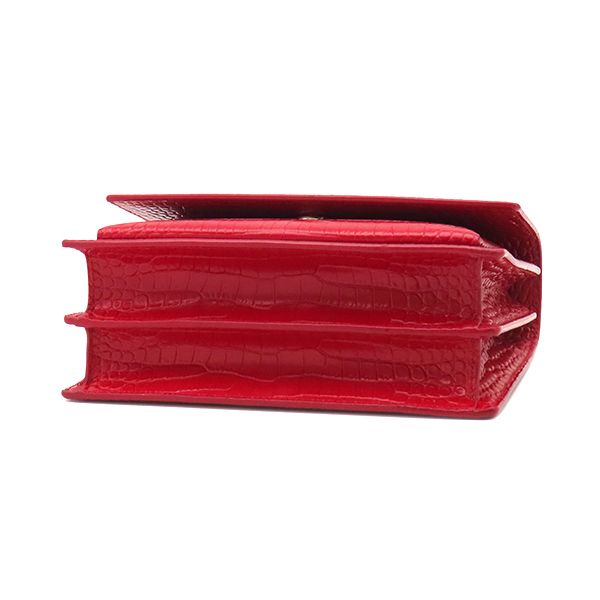 Saint Laurent Shoulder Bag Sunset Chain Leather Red Silver Croco Embossed — view 3