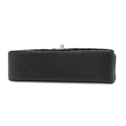 Chanel Shoulder Bag Quilted 25 Chain Caviar Leather Black Silver CC Logo Double — view 3