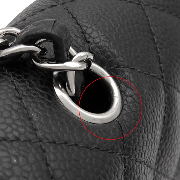 Chanel Shoulder Bag Quilted 25 Chain Caviar Leather Black Silver CC Logo Double — view 6