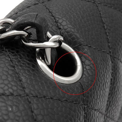 Chanel Shoulder Bag Quilted 25 Chain Caviar Leather Black Silver CC Logo Double — view 6