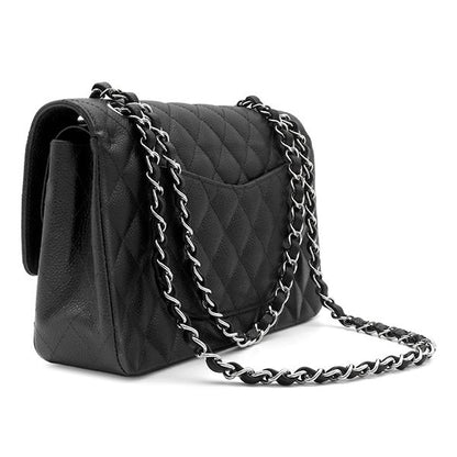 Chanel Shoulder Bag Quilted 25 Chain Caviar Leather Black Silver CC Logo Double — view 2