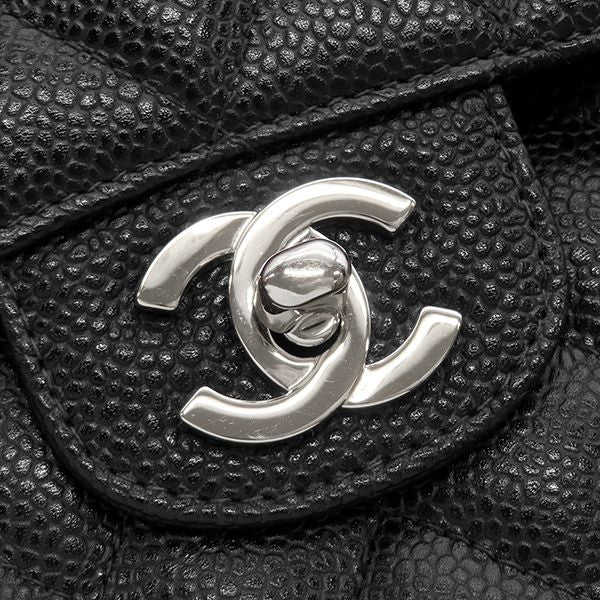 Chanel Shoulder Bag Quilted 25 Chain Caviar Leather Black Silver CC Logo Double — view 5