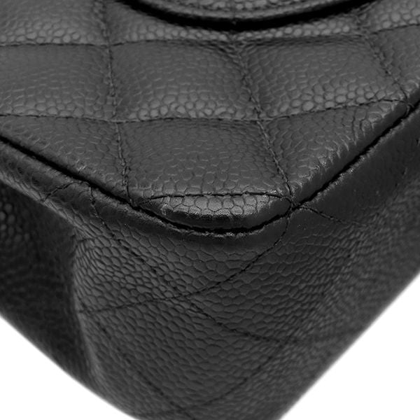 Chanel Shoulder Bag Quilted 25 Chain Caviar Leather Black Silver CC Logo Double — view 4