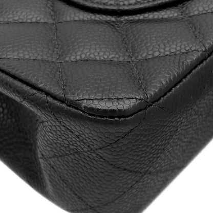 Chanel Shoulder Bag Quilted 25 Chain Caviar Leather Black Silver CC Logo Double — view 4