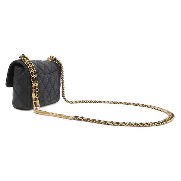 Chanel Shoulder Bag Quilted Chain Lambskin Black Vintage Logo — view 2
