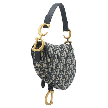 Dior Trotter Saddle Bag Small Canvas Leather Oblique Jacquard Navy Gold — view 2