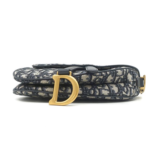 Dior Trotter Saddle Bag Small Canvas Leather Oblique Jacquard Navy Gold — view 3