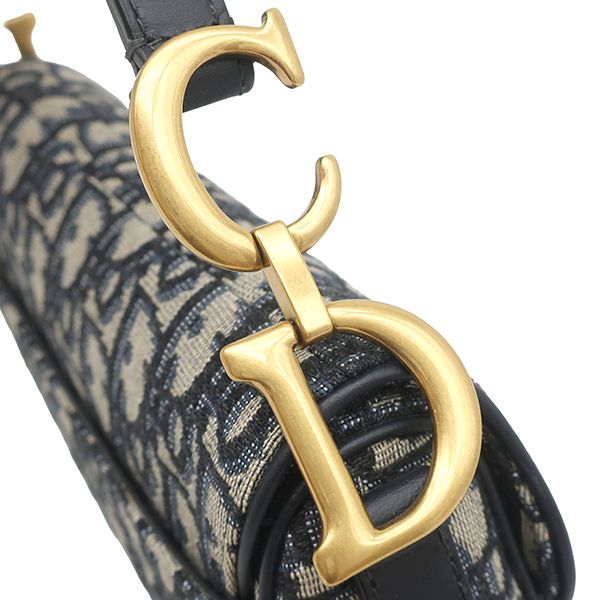 Dior Trotter Saddle Bag Small Canvas Leather Oblique Jacquard Navy Gold — view 5