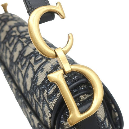 Dior Trotter Saddle Bag Small Canvas Leather Oblique Jacquard Navy Gold — view 5