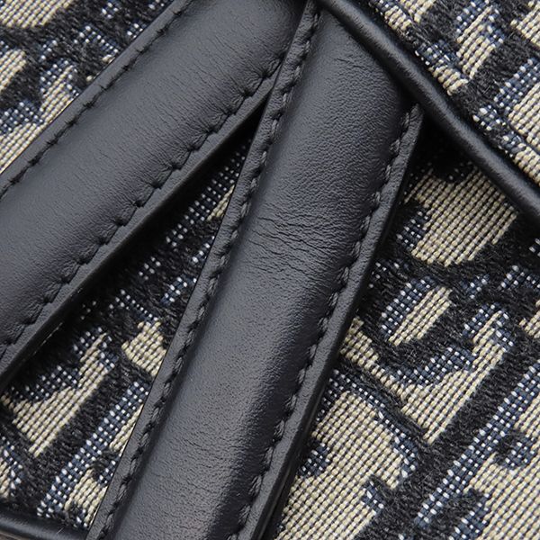 Dior 2-Way Trotter Saddle Bag Canvas Leather Oblique Jacquard Navy Gold — view 6