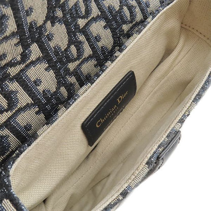 Dior 2-Way Trotter Saddle Bag Canvas Leather Oblique Jacquard Navy Gold — view 7