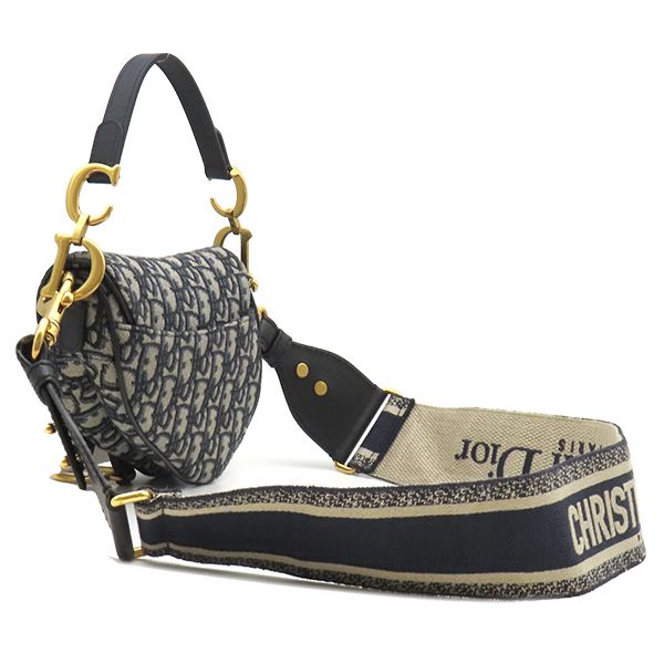 Dior 2-Way Trotter Saddle Bag Canvas Leather Oblique Jacquard Navy Gold — view 2