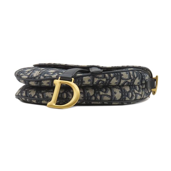 Dior 2-Way Trotter Saddle Bag Canvas Leather Oblique Jacquard Navy Gold — view 3