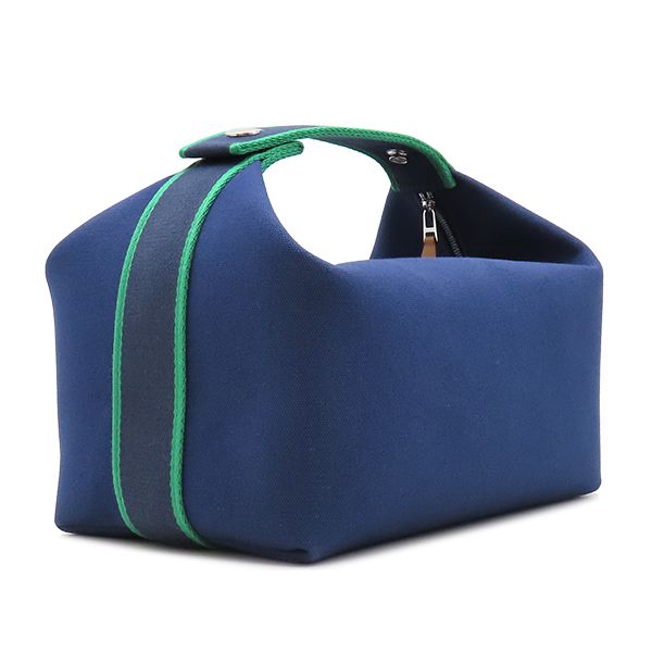 Hermes Pouch Brid-a-brac GM Cotton Marine Silver Blue Navy Green Vanity H Logo — view 2