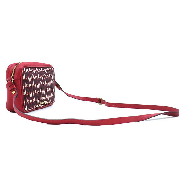Miu Miu Shoulder Bag M Paris Logo Canvas Leather Red Gold All Over Print — view 2