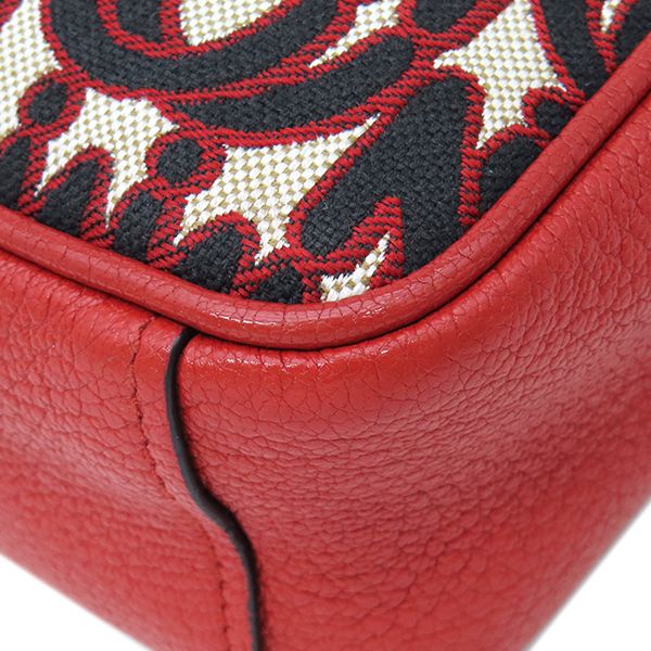 Miu Miu Shoulder Bag M Paris Logo Canvas Leather Red Gold All Over Print — view 4