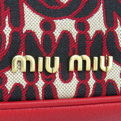 Miu Miu Shoulder Bag M Paris Logo Canvas Leather Red Gold All Over Print — view 5
