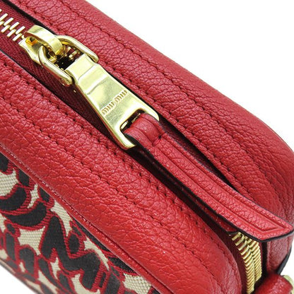 Miu Miu Shoulder Bag M Paris Logo Canvas Leather Red Gold All Over Print — view 6