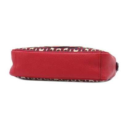 Miu Miu Shoulder Bag M Paris Logo Canvas Leather Red Gold All Over Print — view 3