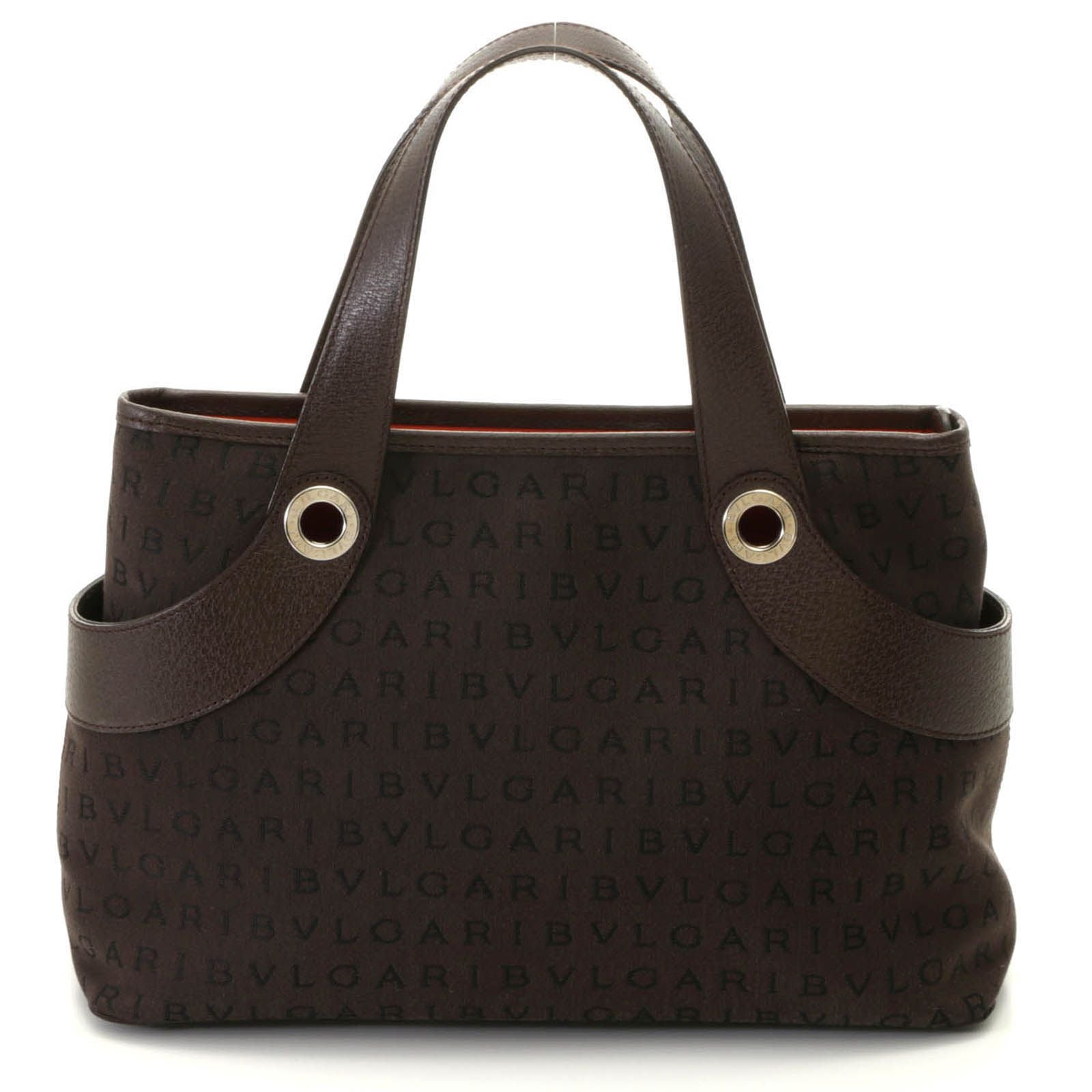 Bvlgari Logomania Handbag Dark Brown Canvas Leather