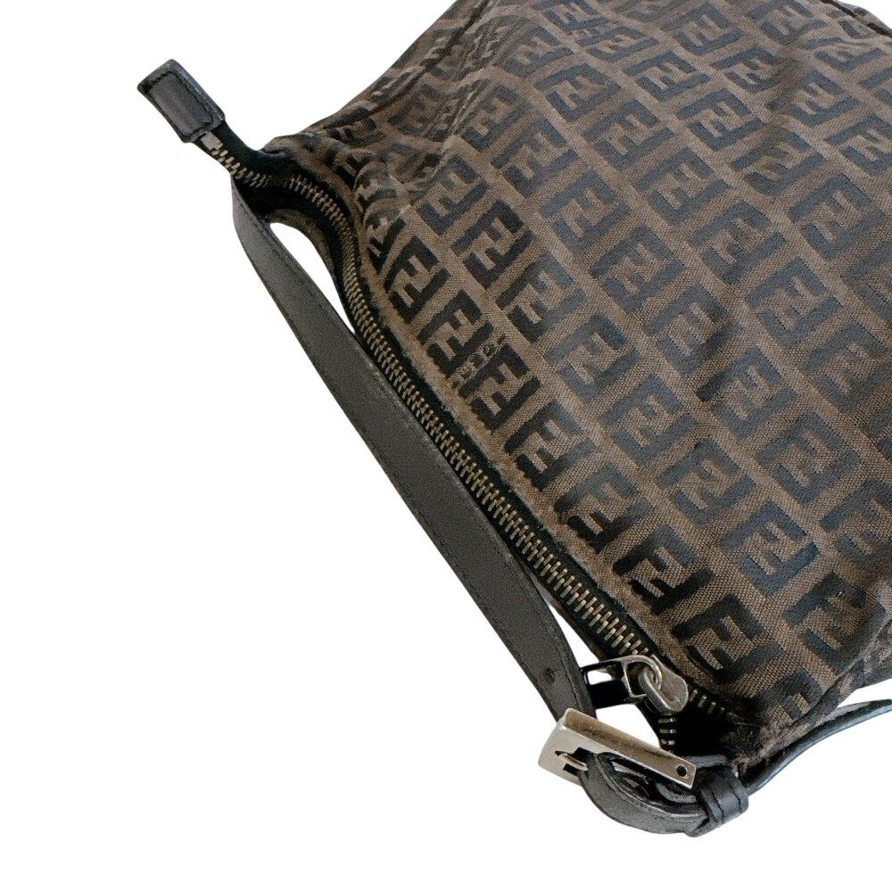 Fendi Zucchino All Over Print Pouch Vanity Handbag Canvas Leather Brown Black — view 2