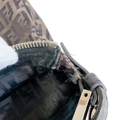 Fendi Zucchino All Over Print Pouch Vanity Handbag Canvas Leather Brown Black — view 6