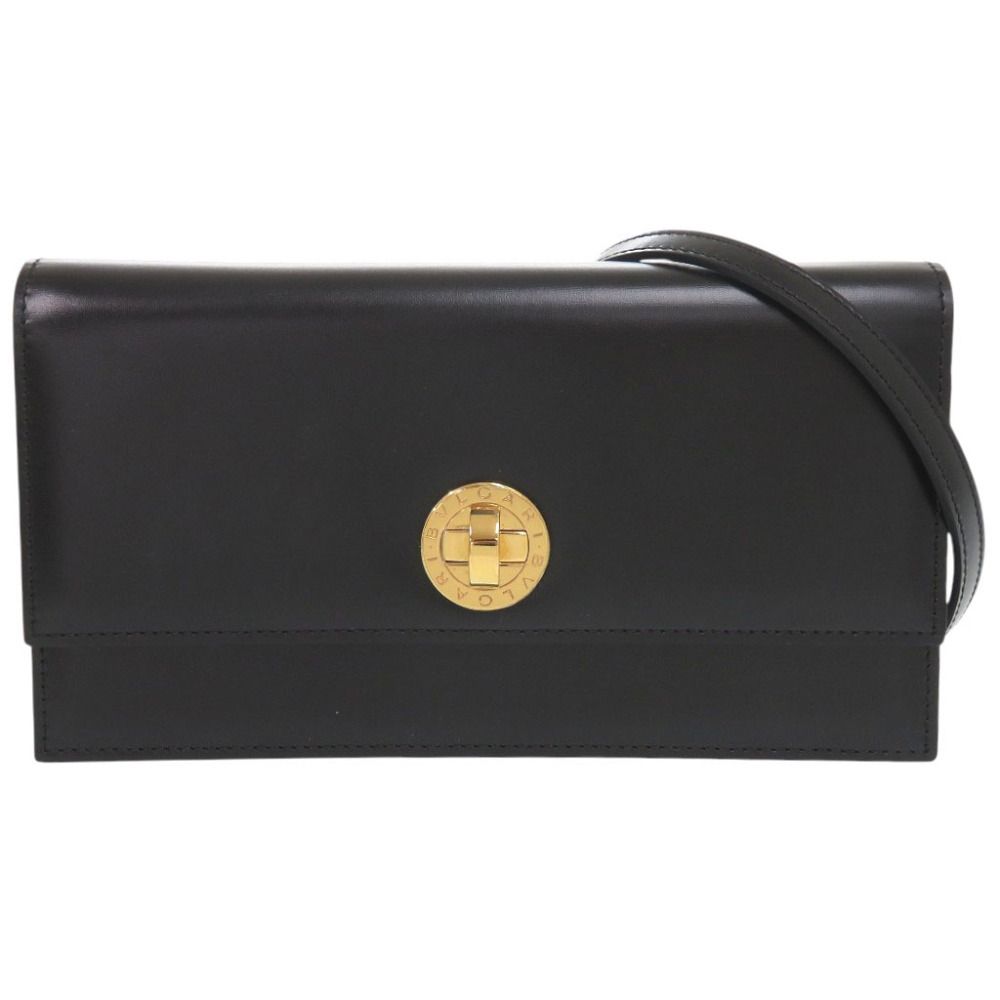 Bvlgari Logo Leather Black 2-Way Shoulder Bag Clutch