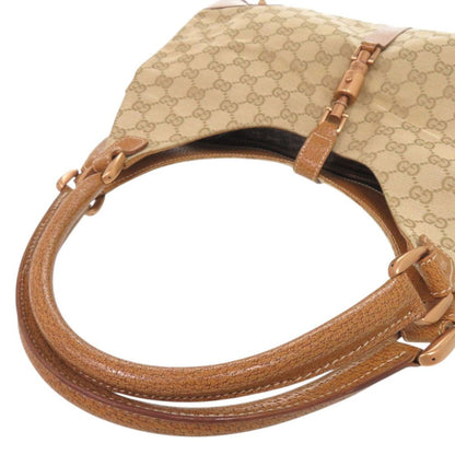 Gucci New Jackie GG Canvas Leather Beige Camel Shoulder Bag — view 5