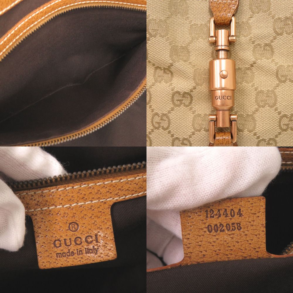 Gucci New Jackie GG Canvas Leather Beige Camel Shoulder Bag — view 7