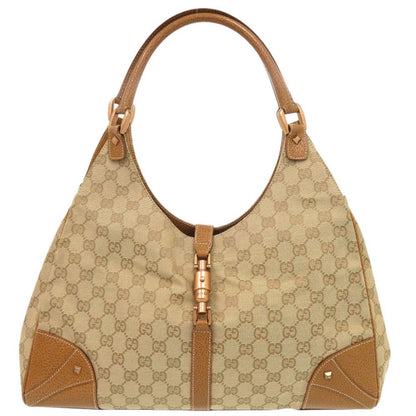 Gucci New Jackie GG Canvas Leather Beige Camel Shoulder Bag