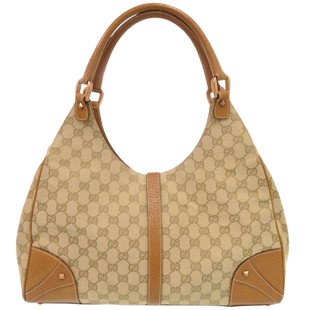 Gucci New Jackie GG Canvas Leather Beige Camel Shoulder Bag — view 2