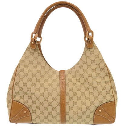 Gucci New Jackie GG Canvas Leather Beige Camel Shoulder Bag — view 2