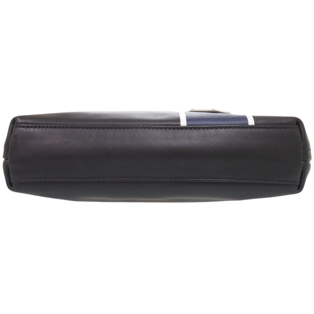 Prada Triangle Logo Leather Black Blue Shoulder Bag — view 3