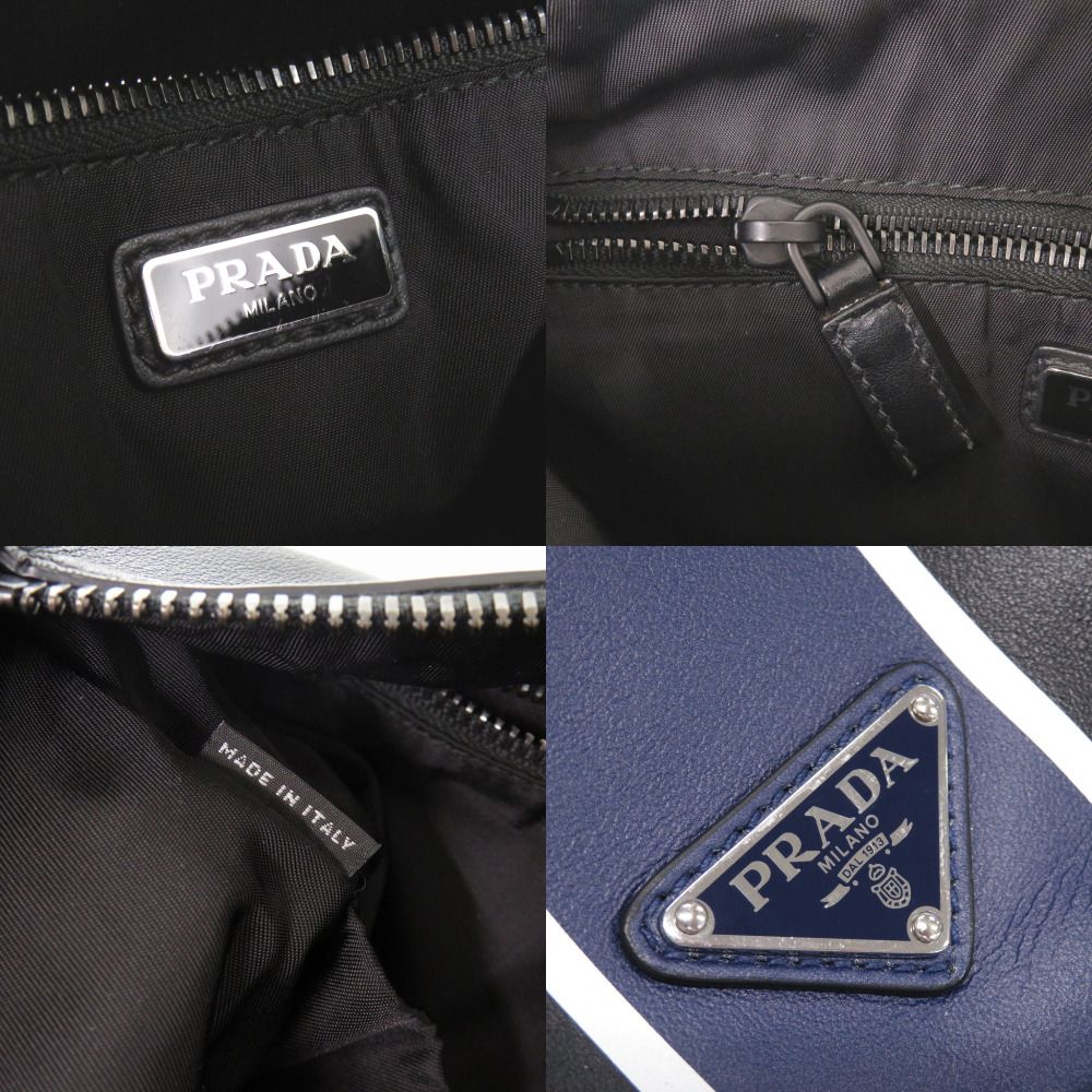 Prada Triangle Logo Leather Black Blue Shoulder Bag — view 8