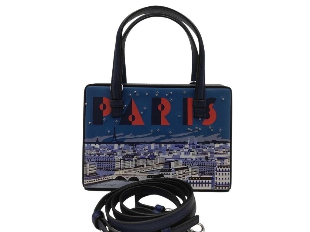 Loewe Handbag Postal Smoo Le City Paris 309.31 Blue Leather 2-Way