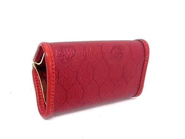 Dior Coin Purse Honeycomb Pattern Red Gold Leather Kiss Lock — view 2