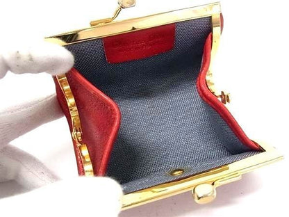 Dior Coin Purse Honeycomb Pattern Red Gold Leather Kiss Lock — view 3